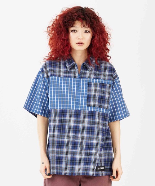 X-girl(エックスガール)の「PLAID ZIP UP SHIRT(シャツ/ブラウス・レディース・ブルー/ブラック/ブラウン・S/M)」の18枚目の写真