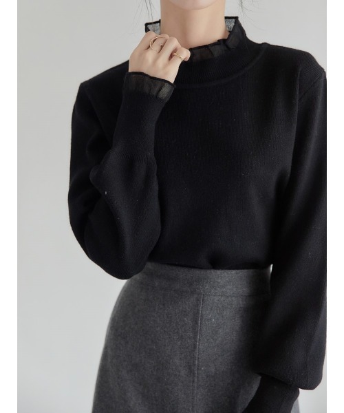 【セール】チュールレイヤードニット/ブラック（ニット/セーター）｜amel（エイメル）