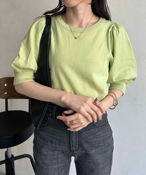 CAPRICIEUX LE'MAGE（カプリシューレマージュ）の「5分袖パフニット（ニット/セーター・レディース・グリーン系その他/アイボリー/ブラック・FREE）」の4枚目の写真