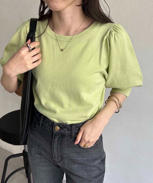 CAPRICIEUX LE'MAGE（カプリシューレマージュ）の「5分袖パフニット（ニット/セーター・レディース・グリーン系その他/アイボリー/ブラック・FREE）」の5枚目の写真