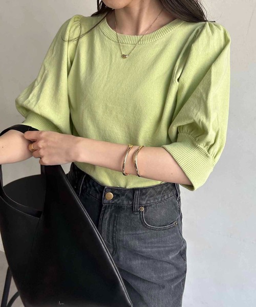 CAPRICIEUX LE'MAGE（カプリシューレマージュ）の「5分袖パフニット（ニット/セーター・レディース・グリーン系その他/アイボリー/ブラック・FREE）」の6枚目の写真