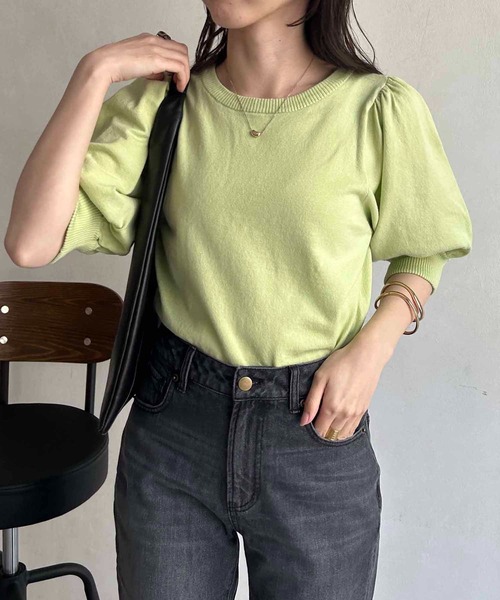 CAPRICIEUX LE'MAGE（カプリシューレマージュ）の「5分袖パフニット（ニット/セーター・レディース・グリーン系その他/アイボリー/ブラック・FREE）」の7枚目の写真