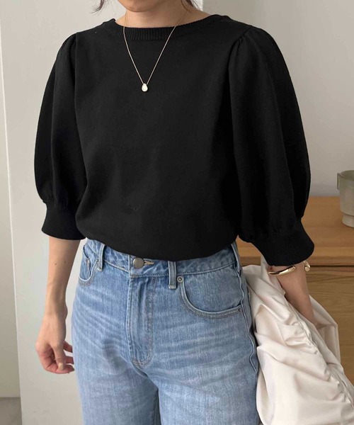 CAPRICIEUX LE'MAGE（カプリシューレマージュ）の「5分袖パフニット（ニット/セーター・レディース・グリーン系その他/アイボリー/ブラック・FREE）」の15枚目の写真