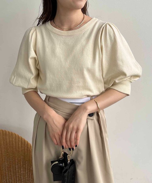 CAPRICIEUX LE'MAGE（カプリシューレマージュ）の「5分袖パフニット（ニット/セーター・レディース・グリーン系その他/アイボリー/ブラック・FREE）」の21枚目の写真