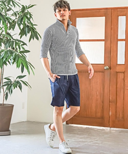 LUXSTYLE(ラグスタイル)の「シアサッカー5分袖ポロシャツ(ポロシャツ・メンズ・ネイビー/ホワイト/ブラック/ホワイト×グレー/ストライプ・S/M/L/XL)」の8枚目の写真