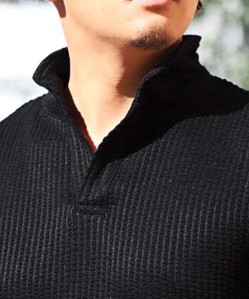 LUXSTYLE(ラグスタイル)の「シアサッカー5分袖ポロシャツ(ポロシャツ・メンズ・ネイビー/ホワイト/ブラック/ホワイト×グレー/ストライプ・S/M/L/XL)」の14枚目の写真