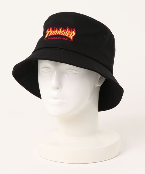 THRASHER（スラッシャー）の「FLAME LOGO BUCKET HAT/THRASHER スラッシャーバケットハット 帽子 ユニセックス ストリート スケート フレームロゴ アウトドア（ハット・メンズ・ホワイト/ブラック・FREE）」の2枚目の写真