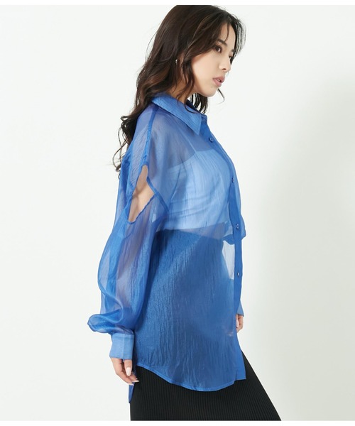 ANAP（アナップ）の「肩開きシアーシャツ（シャツ/ブラウス・レディース・ブラック/ブルー/グレー・FREE）」の5枚目の写真