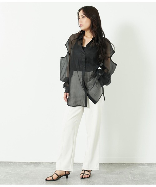 ANAP（アナップ）の「肩開きシアーシャツ（シャツ/ブラウス・レディース・ブラック/ブルー/グレー・FREE）」の7枚目の写真
