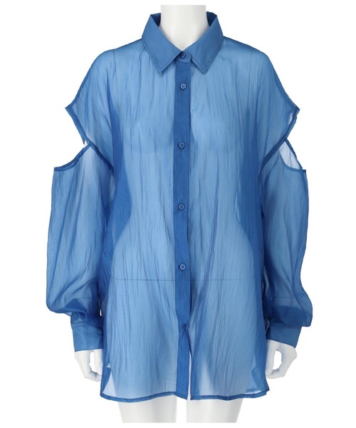 ANAP（アナップ）の「肩開きシアーシャツ（シャツ/ブラウス・レディース・ブラック/ブルー/グレー・FREE）」の9枚目の写真