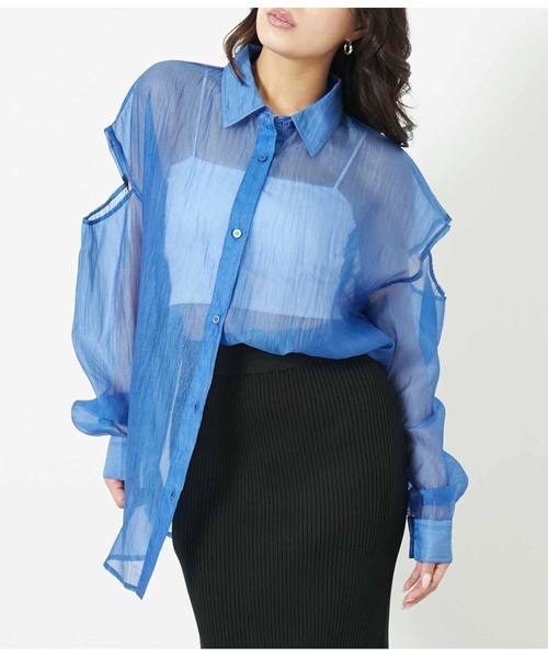 ANAP（アナップ）の「肩開きシアーシャツ（シャツ/ブラウス・レディース・ブラック/ブルー/グレー・FREE）」の15枚目の写真