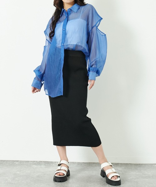 ANAP（アナップ）の「肩開きシアーシャツ（シャツ/ブラウス・レディース・ブラック/ブルー/グレー・FREE）」の16枚目の写真