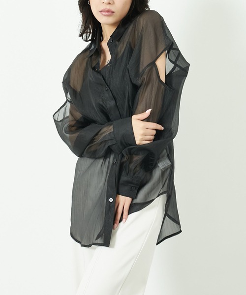 ANAP（アナップ）の「肩開きシアーシャツ（シャツ/ブラウス・レディース・ブラック/ブルー/グレー・FREE）」の17枚目の写真