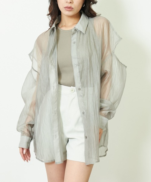 ANAP（アナップ）の「肩開きシアーシャツ（シャツ/ブラウス・レディース・ブラック/ブルー/グレー・FREE）」の19枚目の写真