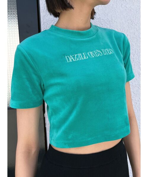 EMODA（エモダ）の「エンブロイダリーベロアトップス（Tシャツ/カットソー・レディース・ブラック/ホワイト/オレンジ/グリーン・FREE）」の9枚目の写真