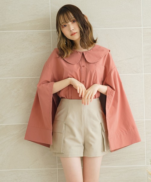 moulis'（ムーリス）の「スリットスリーブオーバーシャツ（シャツ/ブラウス・レディース・ホワイト/ブラック/ピンク・L-XL/M-L）」の3枚目の写真