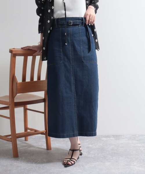fredy emue（フレディエミュ）の「ベルトデザインデニムスカート（デニムスカート・レディース・ブルー/ネイビー・36/38）」の2枚目の写真