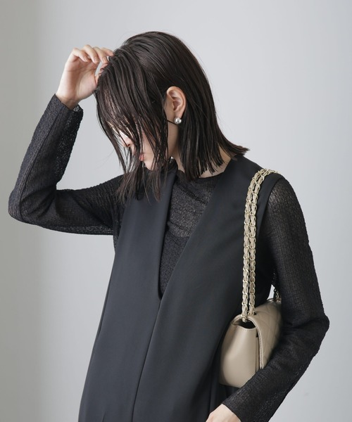 NANO universe（ナノユニバース）の「シャーリングレースカットトップス（Tシャツ/カットソー・レディース・オフホワイト/ブラック・S/M）」の2枚目の写真