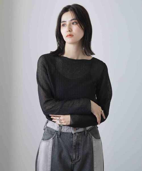 NANO universe（ナノユニバース）の「シャーリングレースカットトップス（Tシャツ/カットソー・レディース・オフホワイト/ブラック・S/M）」の7枚目の写真