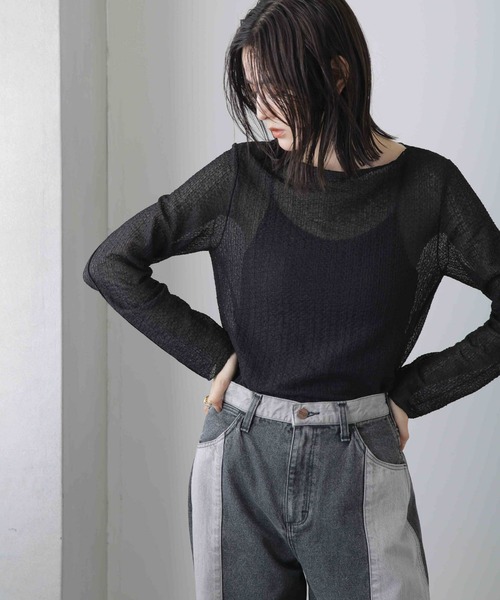 NANO universe（ナノユニバース）の「シャーリングレースカットトップス（Tシャツ/カットソー・レディース・オフホワイト/ブラック・S/M）」の8枚目の写真