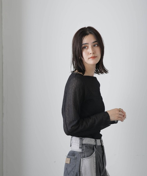 NANO universe（ナノユニバース）の「シャーリングレースカットトップス（Tシャツ/カットソー・レディース・オフホワイト/ブラック・S/M）」の10枚目の写真