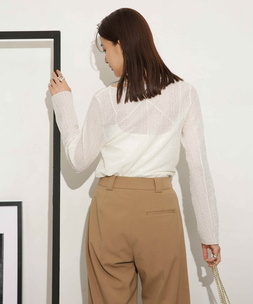 NANO universe（ナノユニバース）の「シャーリングレースカットトップス（Tシャツ/カットソー・レディース・オフホワイト/ブラック・S/M）」の3枚目の写真