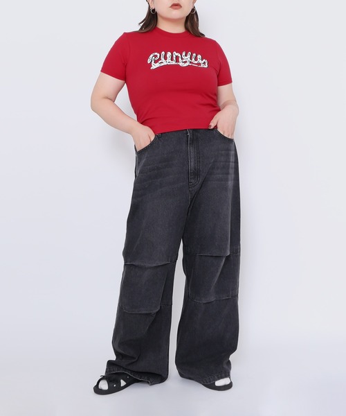 PUNYUS（プニュズ）の「ニータックバギーデニムパンツ（デニムパンツ・レディース・ライトブルー/ブラック・1/2/3/4）」の11枚目の写真