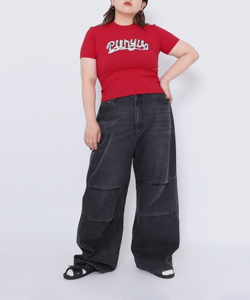 PUNYUS（プニュズ）の「ニータックバギーデニムパンツ（デニムパンツ・レディース・ライトブルー/ブラック・1/2/3/4）」の13枚目の写真