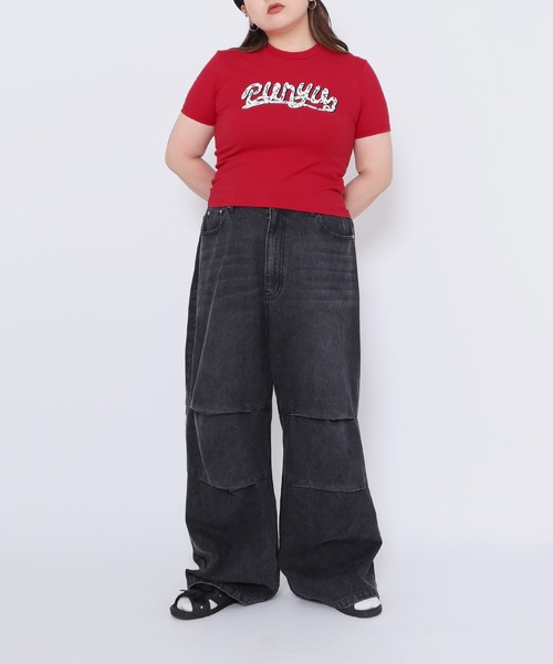 PUNYUS（プニュズ）の「ニータックバギーデニムパンツ（デニムパンツ・レディース・ライトブルー/ブラック・1/2/3/4）」の15枚目の写真