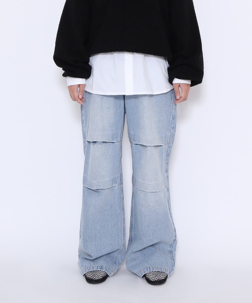 PUNYUS（プニュズ）の「ニータックバギーデニムパンツ（デニムパンツ・レディース・ライトブルー/ブラック・1/2/3/4）」の17枚目の写真