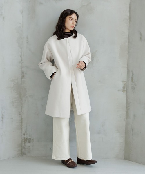 LAKOLE（ラコレ）の「ウーリーテックノーカラーコート / 704772（ノーカラーコート・レディース・アイボリー/ブラック・SMALL/MEDIUM）」の3枚目の写真