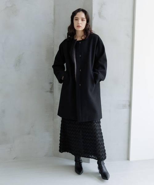 LAKOLE（ラコレ）の「ウーリーテックノーカラーコート / 704772（ノーカラーコート・レディース・アイボリー/ブラック・SMALL/MEDIUM）」の6枚目の写真