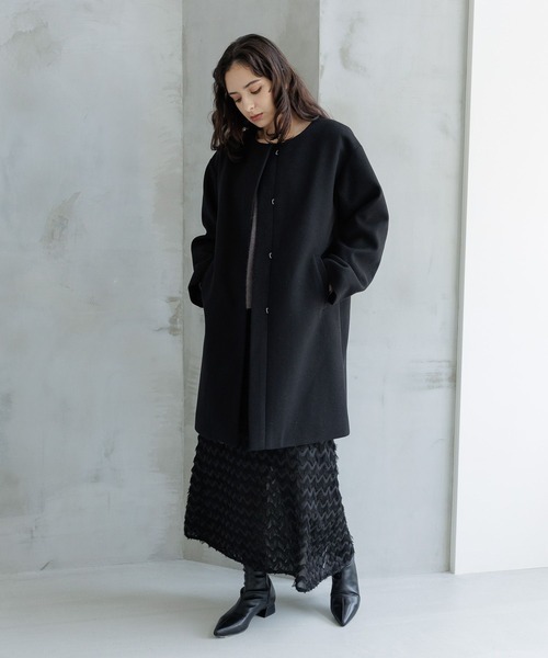 LAKOLE（ラコレ）の「ウーリーテックノーカラーコート / 704772（ノーカラーコート・レディース・アイボリー/ブラック・SMALL/MEDIUM）」の7枚目の写真