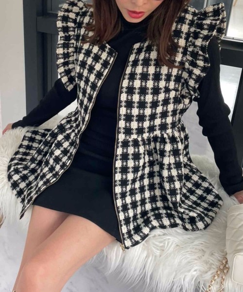 ツイード ペプラムフリルジレ（ベスト）｜M y u（ミュー）の