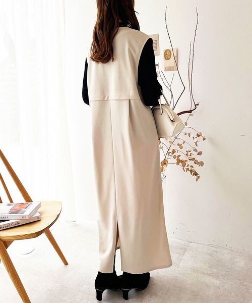 GeeRA（ジーラ）の「楽ちん！ストレッチキーネックジャンスカ（ジャンパースカート・レディース・アイボリー/ブラック・MEDIUM/LARGE）」の6枚目の写真