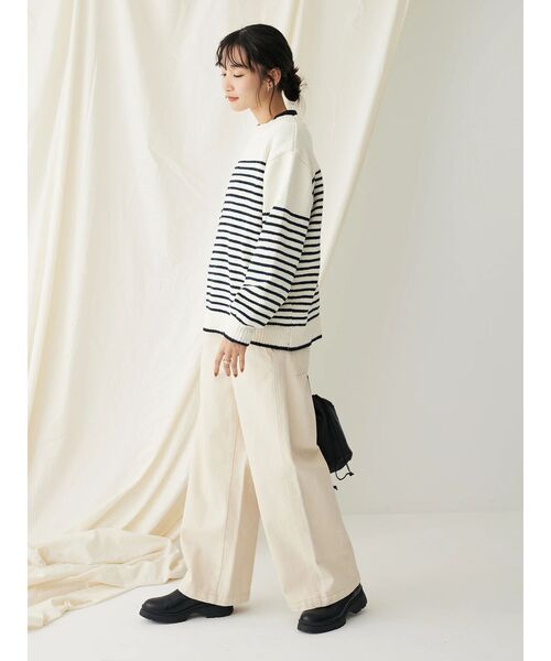 CRAFT STANDARD BOUTIQUE(クラフトスタンダードブティック)の「洗えるモールニットボーダープルオーバー(ニット/セーター・レディース・ブラック/アイボリー/ブルー/グレイッシュベージュ/パープル・FREE)」の7枚目の写真