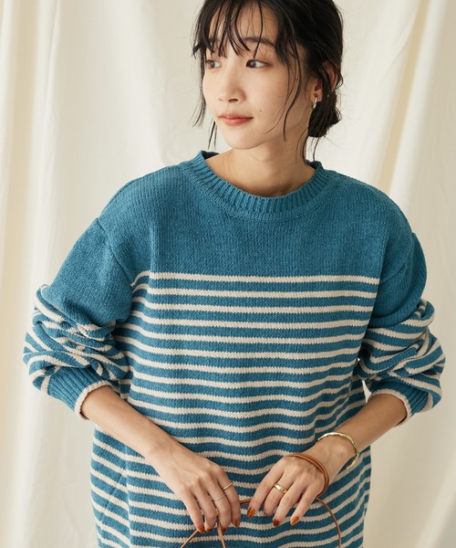 CRAFT STANDARD BOUTIQUE(クラフトスタンダードブティック)の「洗えるモールニットボーダープルオーバー(ニット/セーター・レディース・ブラック/アイボリー/ブルー/グレイッシュベージュ/パープル・FREE)」の5枚目の写真