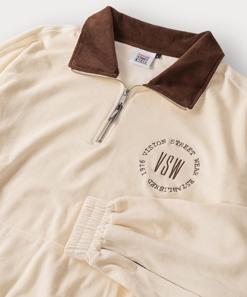 VISION STREET WEAR（ヴィジョンストリートウェア）の「【VISION STREET WEAR/ヴィジョンストリートウェア】ワンポイントサークルロゴベロアハーフジップスウェット/ビッグシルエット（スウェット・メンズ・ブラック/アイボリー/ブルー・M/XL/L）」の3枚目の写真