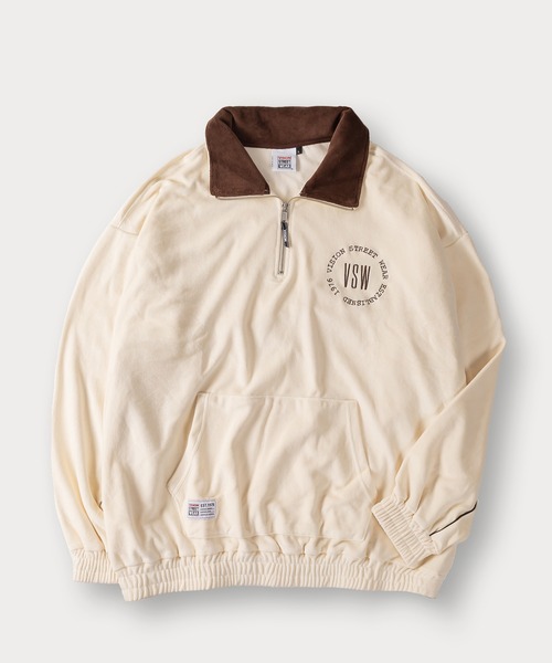 VISION STREET WEAR（ヴィジョンストリートウェア）の「【VISION STREET WEAR/ヴィジョンストリートウェア】ワンポイントサークルロゴベロアハーフジップスウェット/ビッグシルエット（スウェット・メンズ・ブラック/アイボリー/ブルー・M/XL/L）」の6枚目の写真