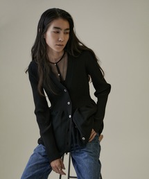 SALON adam et rope' | リブフレアーペプラムカーディガン【セットアップ対応・洗える】(カーディガン/ボレロ)