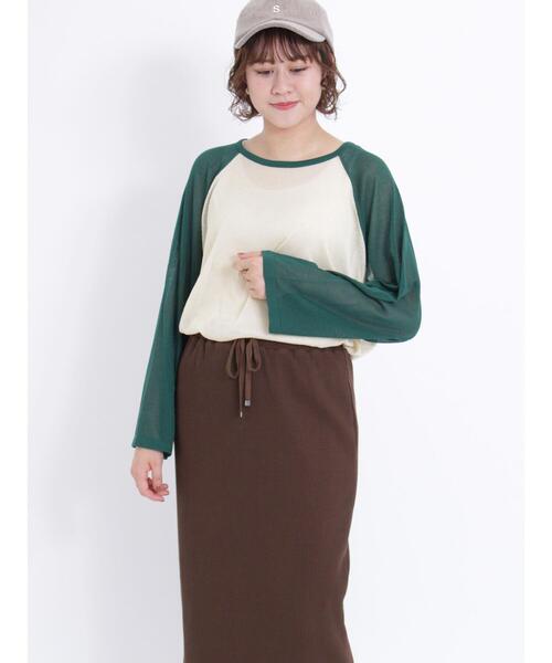 Samansa Mos2（サマンサ モスモス）の「◎ラグランスリーブシアーニット（ニット/セーター・レディース・ブラック/ベージュ/グリーン/ブラウン・F）」の4枚目の写真