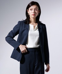 WHITE JOOLA | 【WHITEJOOLA/手洗いできる】オータムチェック柄織・カラーレスジャケット(ノーカラージャケット)