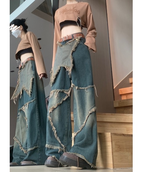 レトロスターワイドルーズデニムパンツ