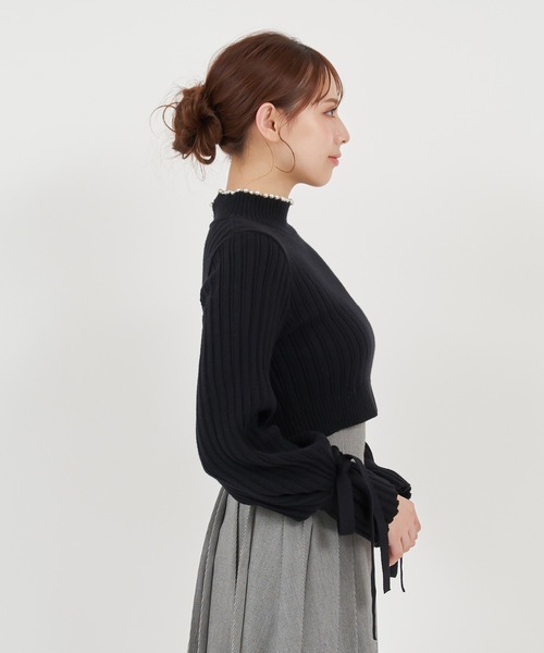 ROYAL PARTY（ロイヤルパーティー）の「ハイネックパールクロップドニットトップス（ニット/セーター・レディース・ブラック/オフホワイト/ピンク・FREE）」の16枚目の写真