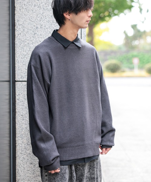 ADMIX/ATELIER SAB MEN(アドミックスアトリエサブメン)の「ウォッシャブル ダブルジャガード / オーバーサイズ クルーネックセーター(ニット/セーター・メンズ・ブラック/グレイッシュベージュ/オフホワイト/チャコールグレー/アッシュグレー・M/L)」の7枚目の写真