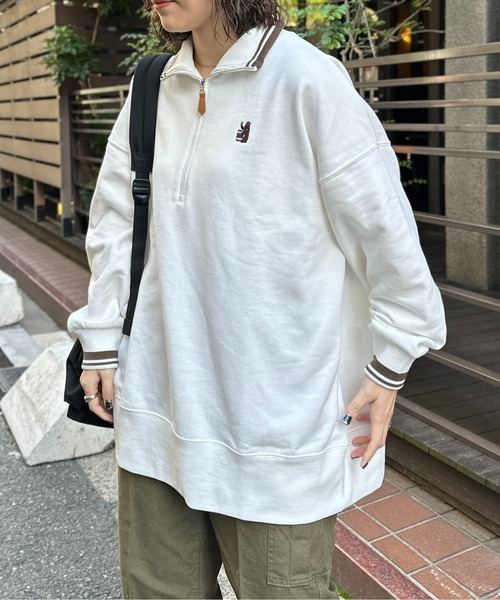 CPCM(シーピーシーエム)の「クマ刺繍ラインハーフジップ裏毛プルオーバー(スウェット・レディース・ネイビー/グレー/オフホワイト・F)」の5枚目の写真