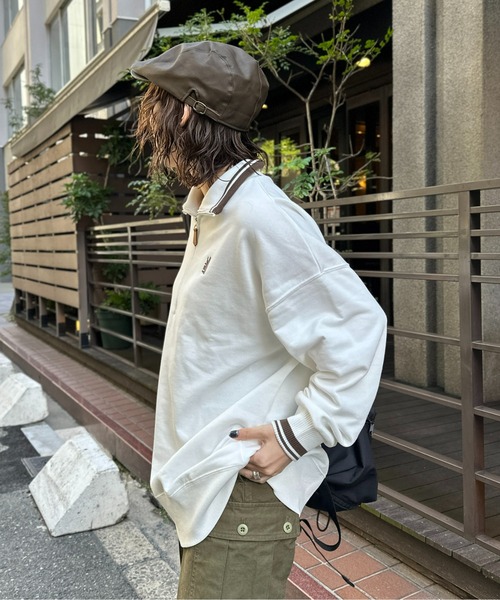 CPCM(シーピーシーエム)の「クマ刺繍ラインハーフジップ裏毛プルオーバー(スウェット・レディース・ネイビー/グレー/オフホワイト・F)」の6枚目の写真
