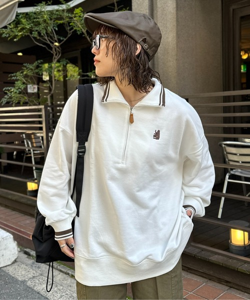CPCM(シーピーシーエム)の「クマ刺繍ラインハーフジップ裏毛プルオーバー(スウェット・レディース・ネイビー/グレー/オフホワイト・F)」の8枚目の写真
