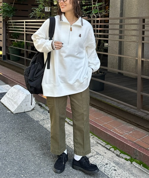 CPCM(シーピーシーエム)の「クマ刺繍ラインハーフジップ裏毛プルオーバー(スウェット・レディース・ネイビー/グレー/オフホワイト・F)」の10枚目の写真