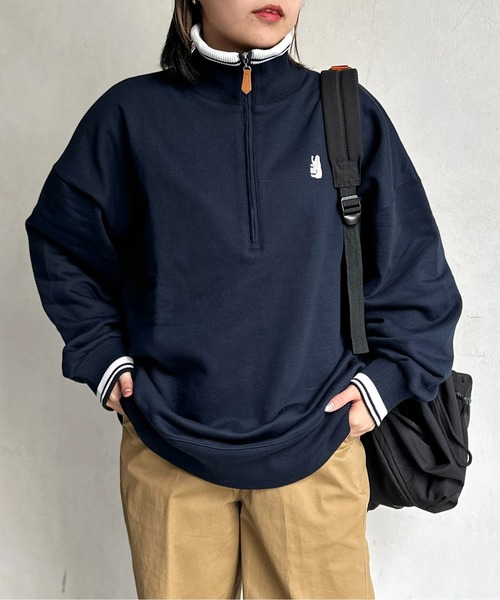 CPCM(シーピーシーエム)の「クマ刺繍ラインハーフジップ裏毛プルオーバー(スウェット・レディース・ネイビー/グレー/オフホワイト・F)」の18枚目の写真